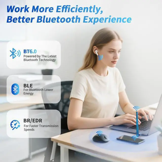 Alt view image 6 of 7 - Hitoor Long Range Bluetooth 6.0 Adapter for PC, Built-in PA for 5dBi High-Gain Wireless USB Dongle for Windows 11/10/8.1 Laptop Desktop, Plug & Pair w/Bluetooth Headphones Speaker Keyboard Mouse