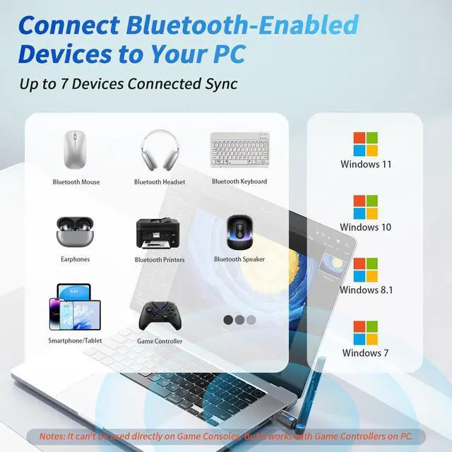 Alt view image 3 of 7 - Hitoor Long Range Bluetooth 6.0 Adapter for PC, Built-in PA for 5dBi High-Gain Wireless USB Dongle for Windows 11/10/8.1 Laptop Desktop, Plug & Pair w/Bluetooth Headphones Speaker Keyboard Mouse