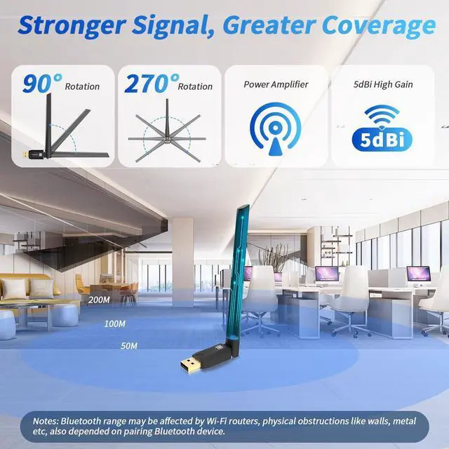 Alt view image 5 of 7 - Hitoor Long Range Bluetooth 6.0 Adapter for PC, Built-in PA for 5dBi High-Gain Wireless USB Dongle for Windows 11/10/8.1 Laptop Desktop, Plug & Pair w/Bluetooth Headphones Speaker Keyboard Mouse