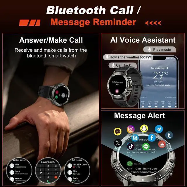 Alt view image 2 of 7 - Hitoor Smart Watch for Men Fitness Tracker, Bluetooth Waterproof Make Answer Call Digital Mens Watches Running Smartwatch for IOS Android Phones Compatible Step Pedometer Sleep Heart Rate Monitors