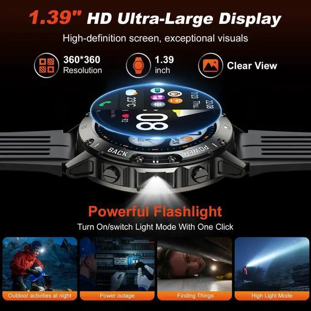 Alt view image 6 of 7 - Hitoor Smart Watch for Men Fitness Tracker, Bluetooth Waterproof Make Answer Call Digital Mens Watches Running Smartwatch for IOS Android Phones Compatible Step Pedometer Sleep Heart Rate Monitors