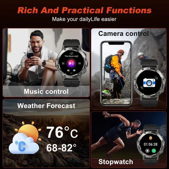 Alt view image 5 of 7 - Hitoor Smart Watch for Men Fitness Tracker, Bluetooth Waterproof Make Answer Call Digital Mens Watches Running Smartwatch for IOS Android Phones Compatible Step Pedometer Sleep Heart Rate Monitors