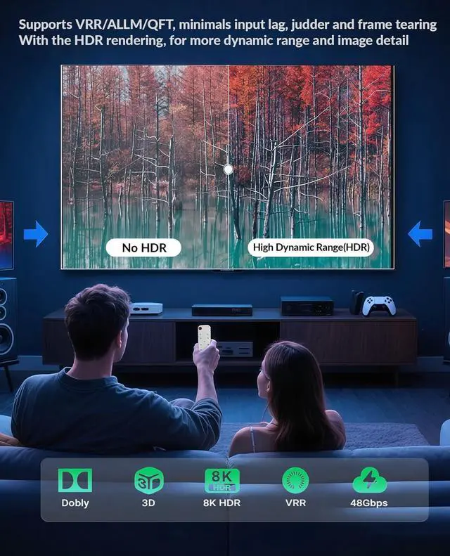 Alt view image 7 of 7 - Hitoor 8K HDMI Splitter 4K 240Hz HDMI Switch 5 in 1 Out - 5 Port HDMI Switcher with Remote 8K@60Hz 4K@240Hz HDR10+ HDMI2.1 3D CEC HDR HDCP2.3, for PS5/4/3 Xbox DVD Player Nintendo Roku PC Fire Stick