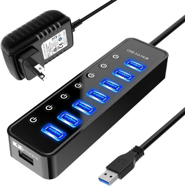 Main image of Hitoor Powered USB Hub 3.0, 7-Port USB Data Hub Splitter with One Smart Charging Port and Individual On/Off Switches and 5V/4A Power Adapter, USB 3.0 Hub for MacBook, Mac Pro/Mini and More