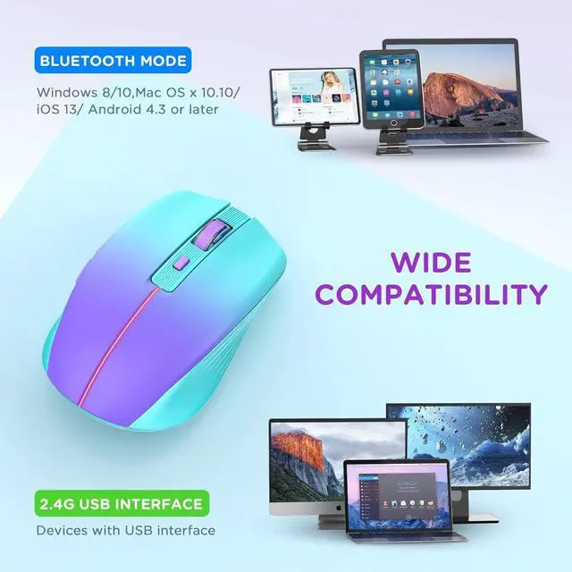 Alt view image 6 of 7 - Hitoor Bluetooth Wireless Mouse, Rechargeable Slient Multi-Device Computer Mice (Tri-Mode: BT1/2+2.4Ghz) with USB Receiver Wireless Bluetooth Mouse, Ergonomic Cordless Mouse for Laptop/MacBook/PC/iPad