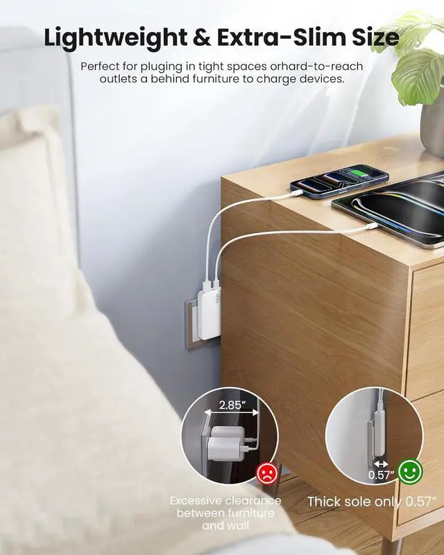 Alt view image 4 of 7 - Hitoor 65W Ultra-Thin Foldable Charging Plug USB-C, Portable Mobile Phone and Laptop Charger, USB-C Wall Multi-Port Charger Outlet Suitable for i-P-hone 15/16/17 Series and Galaxy Series Models