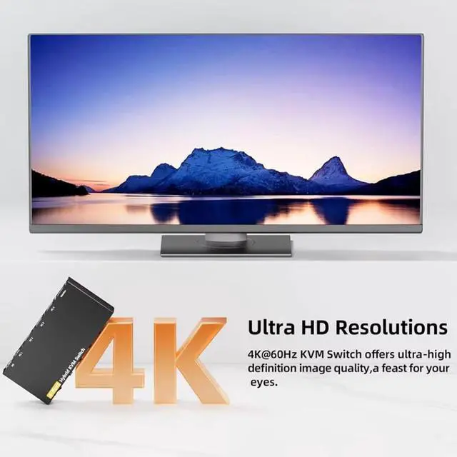 Alt view image 6 of 7 - Hitoor KVM Switch 1 Monitors 4 Computers USB-C HDMI DP, EDID Emulator USB 3.0 HDMI KVM Switch 4 Port 4K@60Hz for 4 Computer 1 HDMI Monitor Share Keyboard Mouse, with Power Adapter and Wired Remote