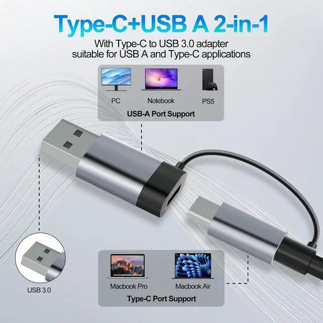 Alt view image 4 of 7 - Hitoor USB 3.0 Hub 4 Ports, USB-A and Type-C to 4 USB 3.0 Hub, USB-A Splitter Extender, USB A USB 3.0 Hub Compatible with Laptop, Desktop,MacBook,iMac,iPad Pro,PS4,Xbox,XPS