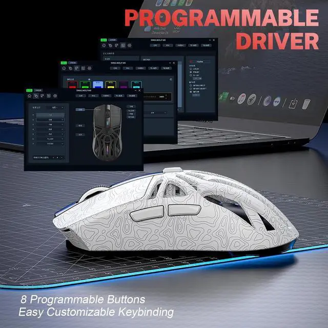 Alt view image 5 of 6 - Hitoor RGB Magnetic Charging Dock Gaming Mouse, 6 adjustable DPI (800-12,000) uop to 12K DPI, PAW3311 Sensor, Tri-Mode Wireless Gaming Mice, 6 Programmable Buttons, Ultra-Light 72g for PC/Mac (White)