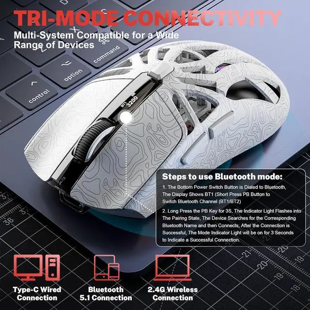 Alt view image 3 of 6 - Hitoor RGB Magnetic Charging Dock Gaming Mouse, 6 adjustable DPI (800-12,000) uop to 12K DPI, PAW3311 Sensor, Tri-Mode Wireless Gaming Mice, 6 Programmable Buttons, Ultra-Light 72g for PC/Mac (White)