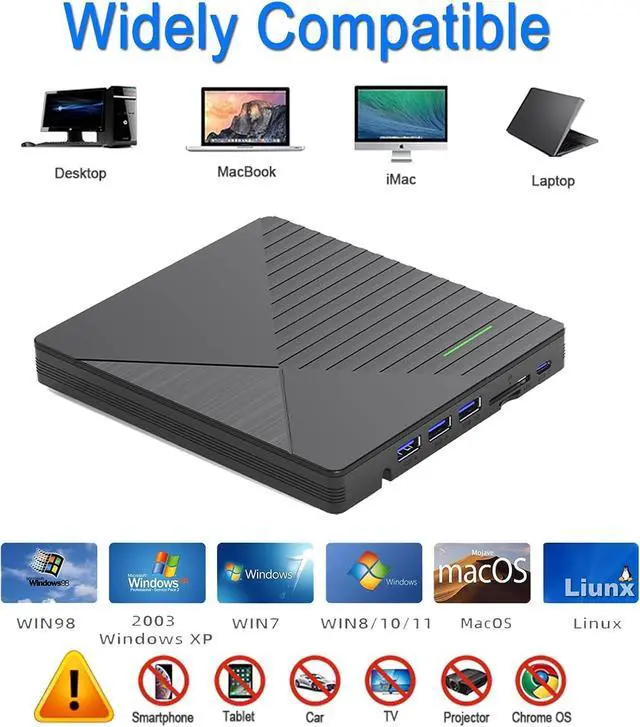 Alt view image 4 of 7 - Hitoor 7 in 1 External CD DVD Drive for Laptop with 3 USB Ports & TF/SD Card Slots, USB 3.0 & USB-C CD DVD Optical Disc Reader Burner Player for MacBook Pro Laptop PC Windows 11/10/8/7 Linux Mac OS