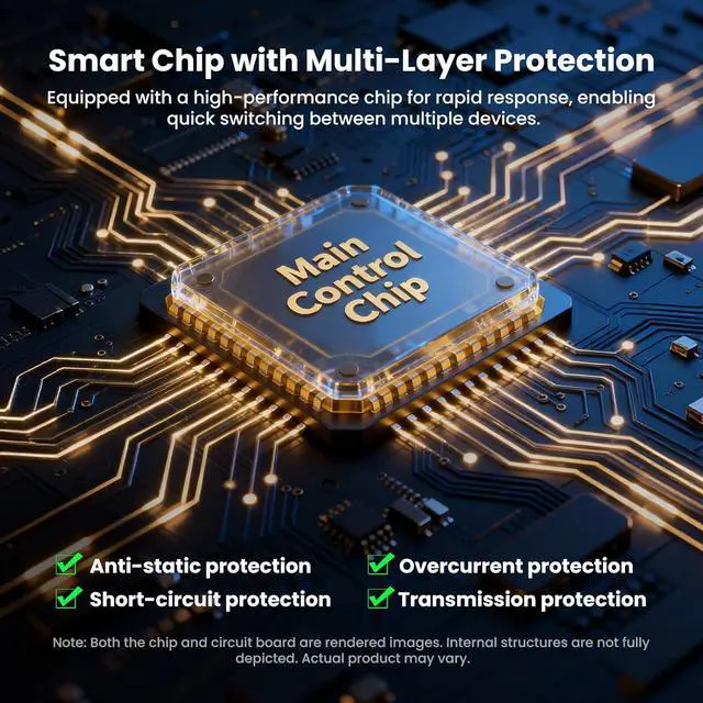 Alt view image 6 of 7 - Hitoor HDMI KVM Switch 4 Computers 1 Monitor, 8K@60Hz HDMI KVM Switcher Share Keyboard, Mouse for Office with 3 USB 3.0+1 USB-C Ports, EDID/HDCP Adaptive, 4 USB Cables and Desktop Controller Included