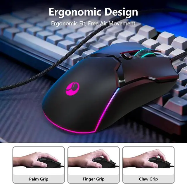 Alt view image 6 of 7 - Hitoor Wired Gaming Mouse, Ergonomic Gaming Mouse, 8000 DPI Optical Gaming Mice with 12 RGB Backlit Modes, 6 Programmable Buttons, DIY Software for PC Gamer & Office