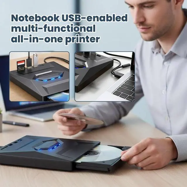 Alt view image 5 of 7 - Hitoor 5-in-1 External DVD Drive USB 3.0 & Type-C, Portable DVD-RW/CD Writer Reader with USB Hub & SD/TF Card Reader, Plug & Play External Optical CD/DVD Drive for Laptop Desktop Windows, Linux, MacOS