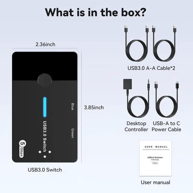 Alt view image 7 of 7 - Hitoor USB 3.0 Switch 2 Computers Keyboard Mouse Switcher USB A Hub Switches Selector for 2 PC or Laptop Share 3 USB A Ports and 1 USB C Port with Extended Controller