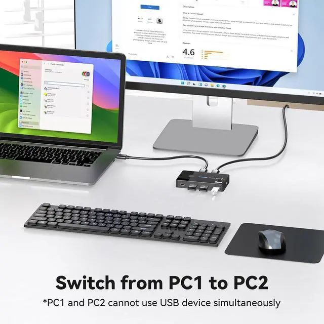 Alt view image 4 of 7 - Hitoor USB 3.0 Switch 2 Computers Keyboard Mouse Switcher USB A Hub Switches Selector for 2 PC or Laptop Share 3 USB A Ports and 1 USB C Port with Extended Controller