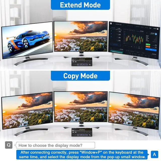 Alt view image 3 of 7 - Hitoor 2 Displayport + HDMI USB 3.0 KVM Switch 3 Monitors 3 Computers, 8K@60Hz,4K@144Hz Triple Monitor KVM Switches with 4 USB 3.0 Ports, KVM Triple Monitor Keyboard Mouse Switcher, with Wired Remote