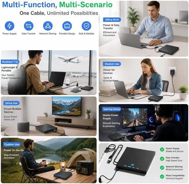 Alt view image 7 of 7 - Hitoor External CD/DVD Drive for Laptop, USB 3.0 Type C External DVD Burner CD Reader for Laptop, 8 in 1 Portable CD DVD Player with SD/TF Ports, External Optical Drive for Windows 11 10 Linux MacOS