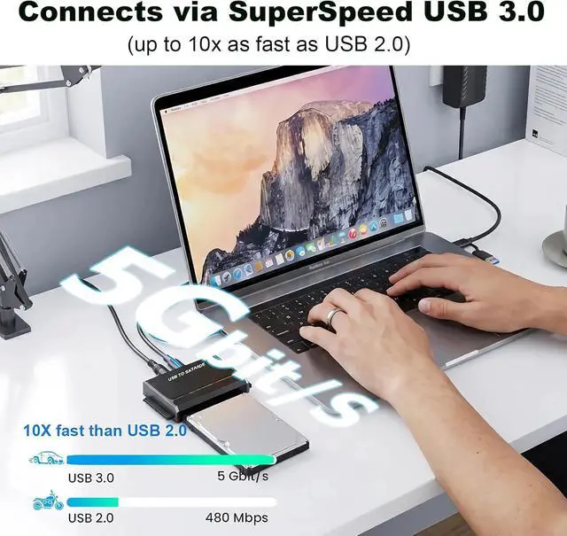Alt view image 3 of 7 - Hitoor Hard Drive Reader, USB 3.0 & Type C to IDE SATA Adapter, External Data Transfer Recovery Converter Kit for 2.5"/3.5" SATA/IDE HDD SSD Hard Disk, Included 12V/2A Power up to 6TB