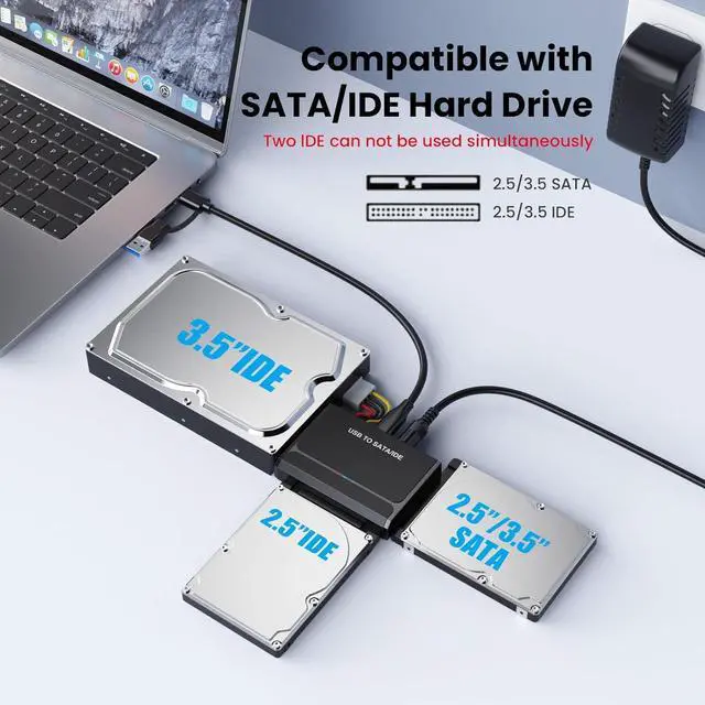 Alt view image 2 of 7 - Hitoor Hard Drive Reader, USB 3.0 & Type C to IDE SATA Adapter, External Data Transfer Recovery Converter Kit for 2.5"/3.5" SATA/IDE HDD SSD Hard Disk, Included 12V/2A Power up to 6TB