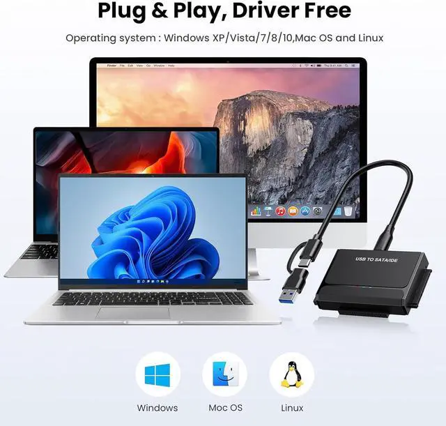 Alt view image 5 of 7 - Hitoor Hard Drive Reader, USB 3.0 & Type C to IDE SATA Adapter, External Data Transfer Recovery Converter Kit for 2.5"/3.5" SATA/IDE HDD SSD Hard Disk, Included 12V/2A Power up to 6TB
