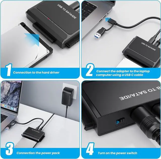 Alt view image 6 of 7 - Hitoor Hard Drive Reader, USB 3.0 & Type C to IDE SATA Adapter, External Data Transfer Recovery Converter Kit for 2.5"/3.5" SATA/IDE HDD SSD Hard Disk, Included 12V/2A Power up to 6TB