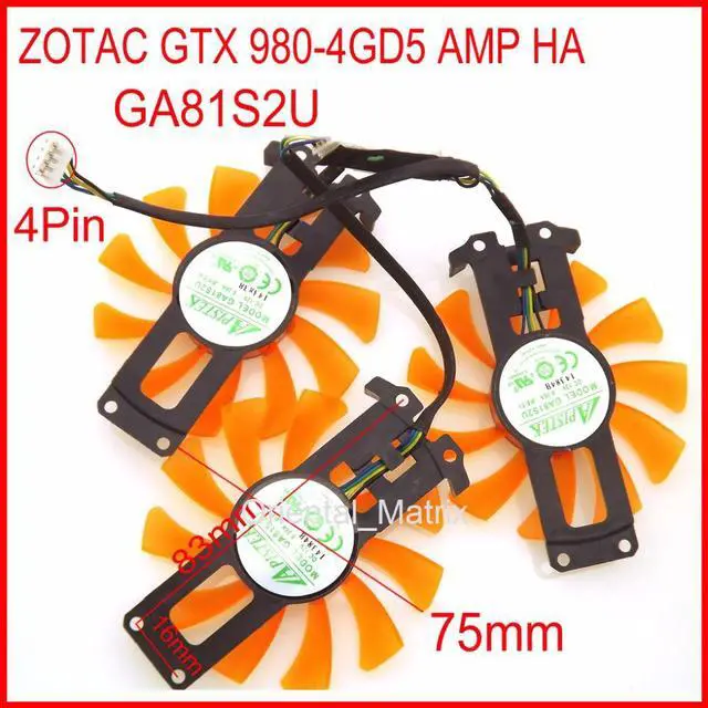 Main image of 3pcs/lot GA81S2U 12V 0.38A 4Wire 4Pin VGA Fan For ZOTAC GTX 980-4GD5 AMP HA Graphics Card Cooler Cooling Fan