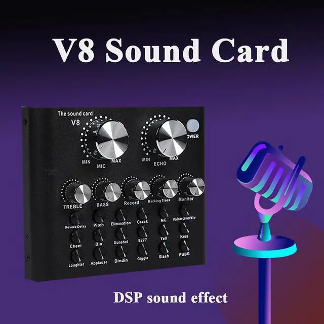 Alt view image 7 of 7 - V8 Live Sound Card Audio External USB Headset Multi-Function Microphone Live Broadcast Computer PC Sound Card-Black
