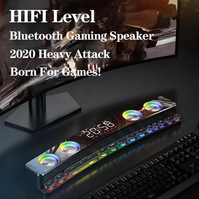 Alt view image 6 of 7 - SOAIY SH39 Gaming Speaker bluetooth Soundbar Computer Audio Desktop Home Clock Game Subwoofer 3D Surround Bass 3600mAh AUX FM Loudspeaker-Clock Version - OEM