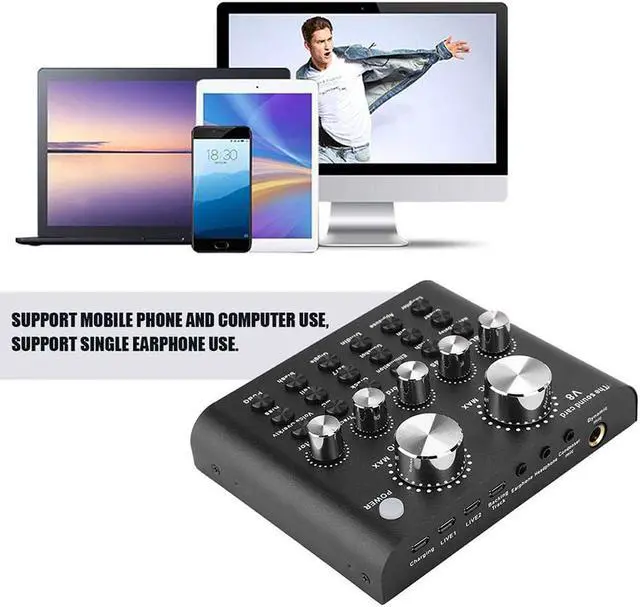 Alt view image 5 of 7 - V8 Live Sound Card Audio External USB Headset Multi-Function Microphone Live Broadcast Computer PC Sound Card-Black