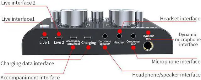 Alt view image 4 of 7 - V8 Live Sound Card Audio External USB Headset Multi-Function Microphone Live Broadcast Computer PC Sound Card-Black