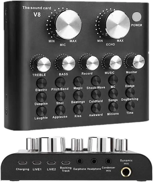 Alt view image 2 of 7 - V8 Live Sound Card Audio External USB Headset Multi-Function Microphone Live Broadcast Computer PC Sound Card-Black