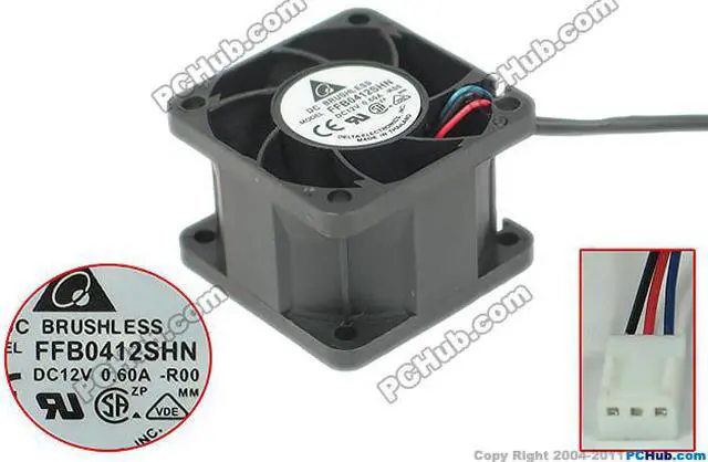 Main image of Delta Electronics FFB0412SHN -R00 DC 12V 0.60A 40x40x28mm 3-wire Server Cooling Fan