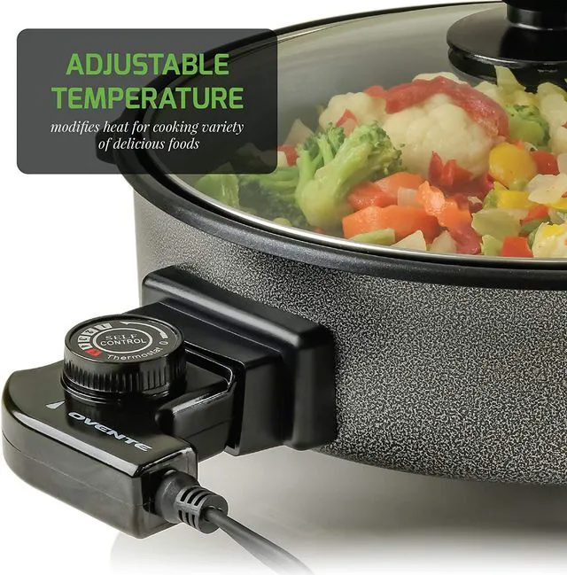 Alt view image 6 of 8 - Ovente 12 Inch Electric Kitchen Skillet with Nonstick Aluminum Coated Grill Pan & Glass Lid Cover, Indoor Countertop Cooking Pan with Temperature Control & Handle Compact Easy Clean, Black SK11112B