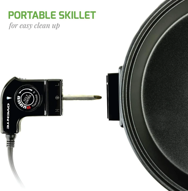 Alt view image 5 of 8 - Ovente 12 Inch Electric Kitchen Skillet with Nonstick Aluminum Coated Grill Pan & Glass Lid Cover, Indoor Countertop Cooking Pan with Temperature Control & Handle Compact Easy Clean, Black SK11112B