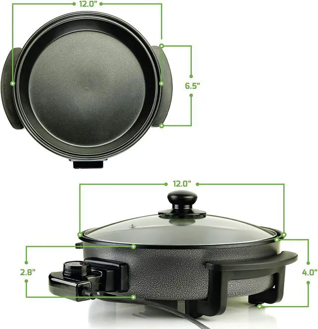 Alt view image 7 of 8 - Ovente 12 Inch Electric Kitchen Skillet with Nonstick Aluminum Coated Grill Pan & Glass Lid Cover, Indoor Countertop Cooking Pan with Temperature Control & Handle Compact Easy Clean, Black SK11112B