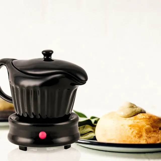 Alt view image 5 of 7 - Ovente Electric Gravy Boat Warmer with 13.5 Oz Serving Ceramic Pot & Lid Cover, Sauce Boat Warmer with Easy-Pour Spout & Indicator Light Perfect for Warming up Sauce, Butter and Cream, Black FW024589