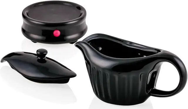 Alt view image 7 of 7 - Ovente Electric Gravy Boat Warmer with 13.5 Oz Serving Ceramic Pot & Lid Cover, Sauce Boat Warmer with Easy-Pour Spout & Indicator Light Perfect for Warming up Sauce, Butter and Cream, Black FW024589