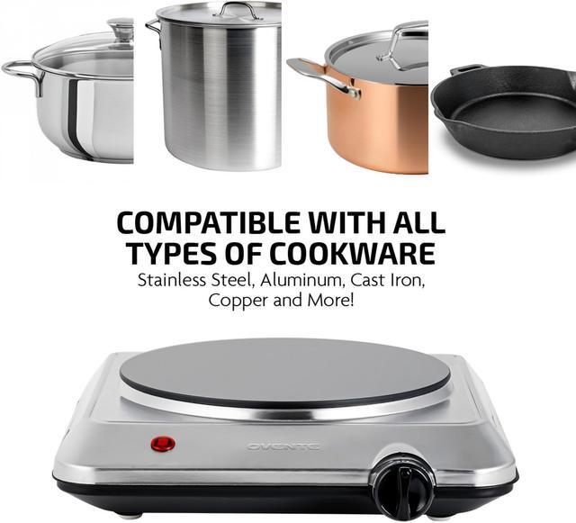 Alt view image 2 of 7 - Ovente 1000W Single Hot Plate Electric Countertop Infrared Stove 7.5 Inch with 6 Level Temperature Control & Stainless Steel Base, Easy Clean Portable Cooktop Burner for Cook & Camp, Silver BGI201S