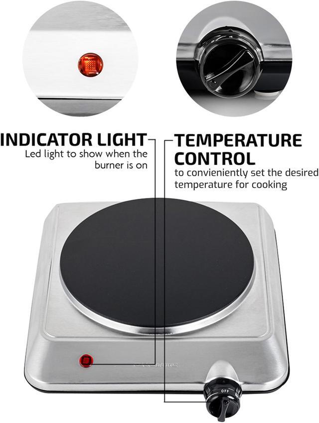 Alt view image 6 of 7 - Ovente 1000W Single Hot Plate Electric Countertop Infrared Stove 7.5 Inch with 6 Level Temperature Control & Stainless Steel Base, Easy Clean Portable Cooktop Burner for Cook & Camp, Silver BGI201S