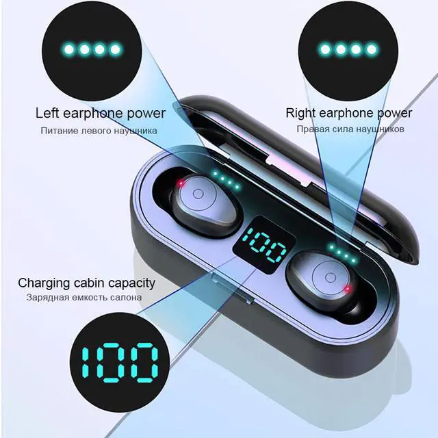Alt view image 2 of 6 - SIROKA-IPX6 waterproof portable mini earbuds stereo surround Hi-Fi wireless earbuds LED digital power display bluetooth headset in-ear wireless earphone