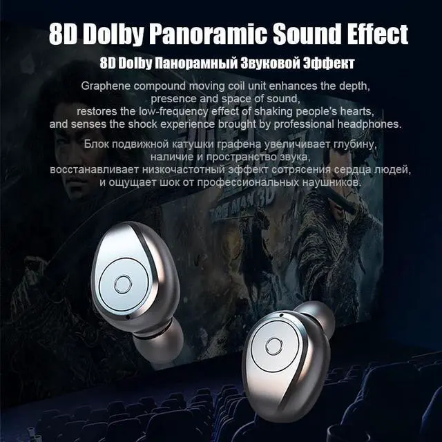 Alt view image 5 of 6 - SIROKA-IPX6 waterproof portable mini earbuds stereo surround Hi-Fi wireless earbuds LED digital power display bluetooth headset in-ear wireless earphone