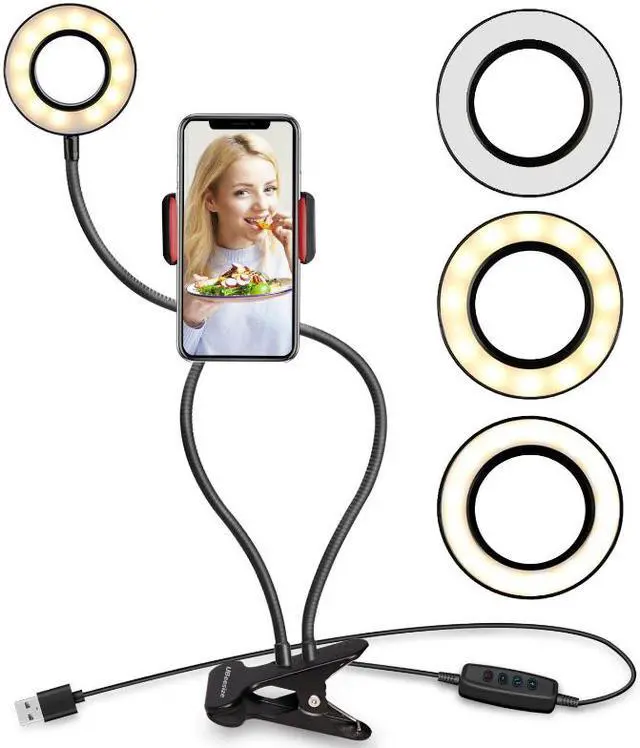 Main image of 3 in 1 Mobile phone live support fill light desktop multifunctional dual mobile phone support  mobile device microphone holder clip