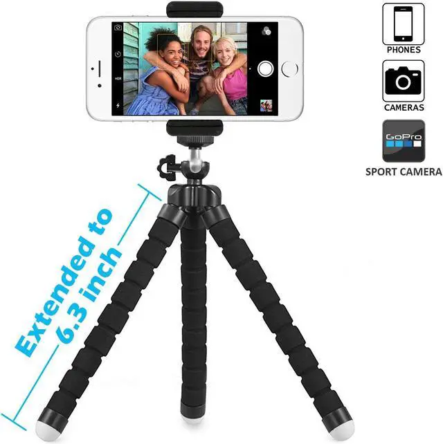 Alt view image 6 of 6 - Flexible Tripod for iPhone, Android, GoPro, Compatible with All Cell Phones and Action Cameras with Universal Clip