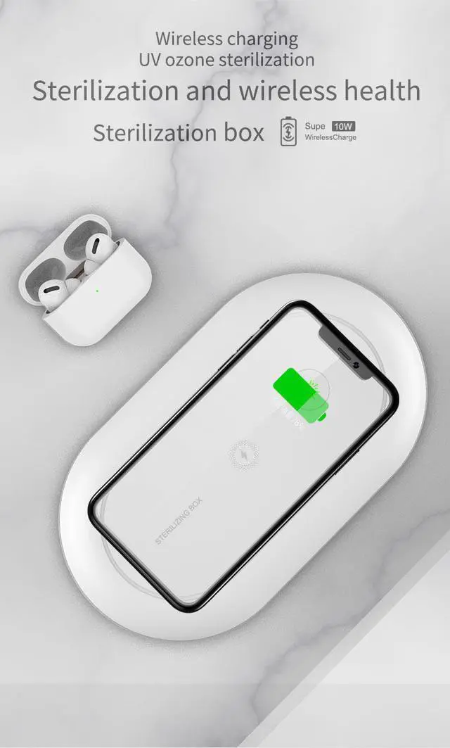 Alt view image 7 of 7 - SIROKA ,2 in 1 Wireless charger 10W ,Mobile Phone UVC LED Light Sterilizer Multifunctional Disinfecting box Bactericidal Lamp for Face Mask Mini Stuffs Sterilize Box,2 Packs,White