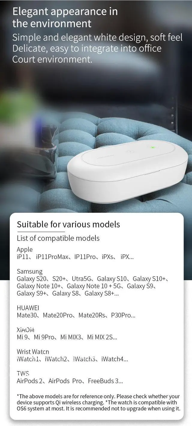 Alt view image 5 of 7 - SIROKA ,2 in 1 Wireless charger 10W ,Mobile Phone UVC LED Light Sterilizer Multifunctional Disinfecting box Bactericidal Lamp for Face Mask Mini Stuffs Sterilize Box,2 Packs,White