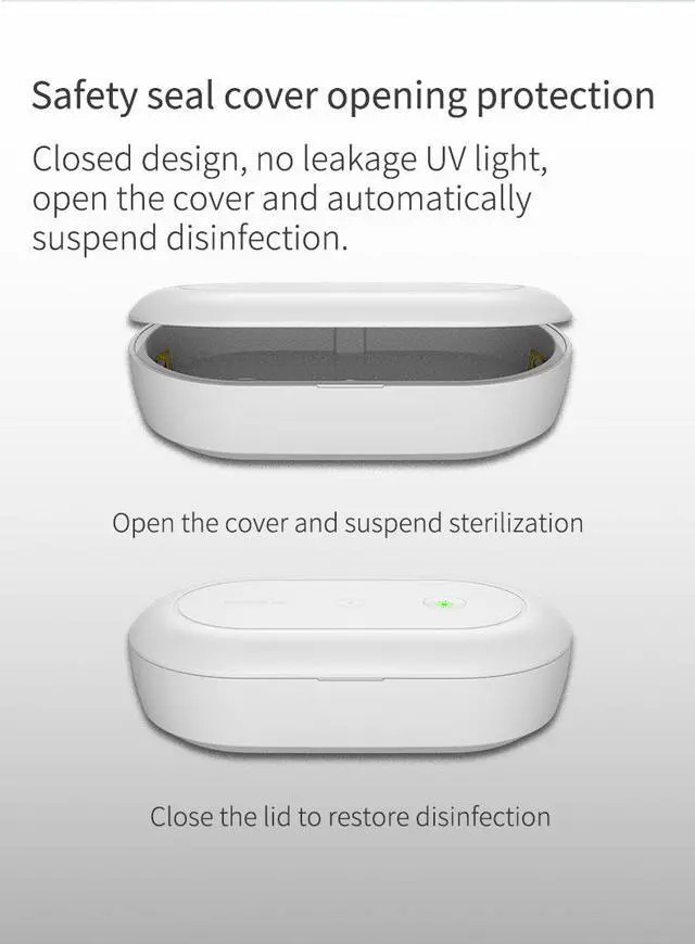 Alt view image 3 of 7 - SIROKA ,2 in 1 Wireless charger 10W ,Mobile Phone UVC LED Light Sterilizer Multifunctional Disinfecting box Bactericidal Lamp for Face Mask Mini Stuffs Sterilize Box,2 Packs,White