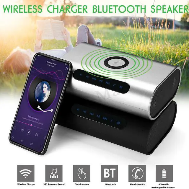 Alt view image 2 of 7 - Dual magnetic Super Bass Stereo audio player  Blue-tooth Speaker 2 In 1 Portable QI Wireless Charger for mobile phones