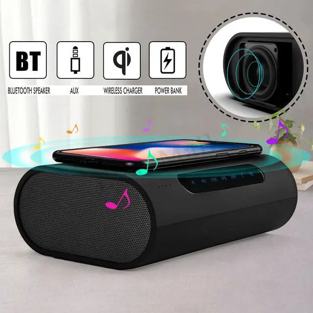 Alt view image 7 of 7 - Dual magnetic Super Bass Stereo audio player  Blue-tooth Speaker 2 In 1 Portable QI Wireless Charger for mobile phones