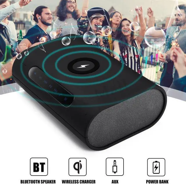 Alt view image 3 of 7 - Dual magnetic Super Bass Stereo audio player  Blue-tooth Speaker 2 In 1 Portable QI Wireless Charger for mobile phones